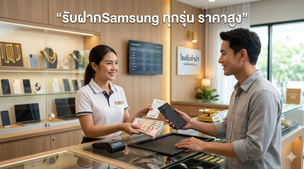 จำนำ Samsung S Series / Z Fold / Z Flip รุ่นไหนได้ราคาดีสุด? 2 ขั้นตอนจำนำ Samsung ทำอย่างไร? ภาพเจ้าหน้าที่กำลังประเมินราคามือถือ Samsung S Series / Z Fold / Z Flip ก่อนให้วงเงิน