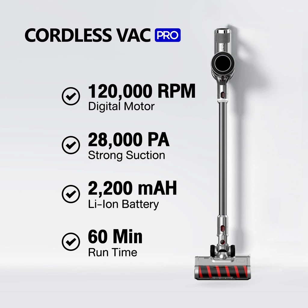 เครื่องดูดฝุ่นไร้สาย รุ่นไหนดี? รีวิว 5 รุ่นยอดนิยม งบไม่เกิน 5,000 บาท 4 Mister Robot Cordless Vac Pro เครื่องดูดฝุ่นไร้สาย สีเทา-ดำ พร้อมข้อมูลมอเตอร์ 120000 RPM และแรงดูด 28000 PA